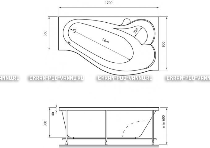 Акриловая ванна Relisan Isabella 170x90x60 – купить по цене 24130 руб. в интернет-магазине в городе Новокузнецк картинка 4