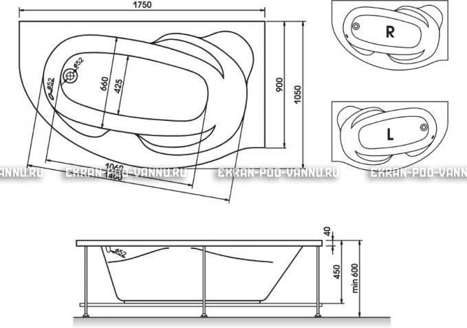 Акриловая ванна Relisan Liliya 175x90 – купить по цене 24570 руб. в интернет-магазине в городе Новокузнецк картинка 3