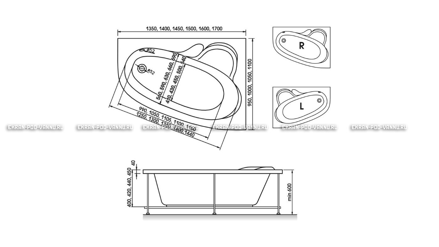 Акриловая ванна Relisan Ariadna 160x105 – купить по цене 24950 руб. в интернет-магазине в городе Новокузнецк картинка 10