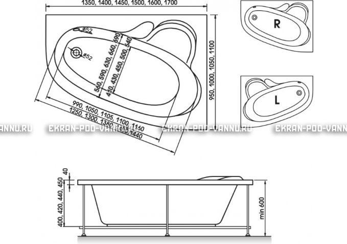 Акриловая ванна Relisan Ariadna 160x105 – купить по цене 24950 руб. в интернет-магазине в городе Новокузнецк картинка 3