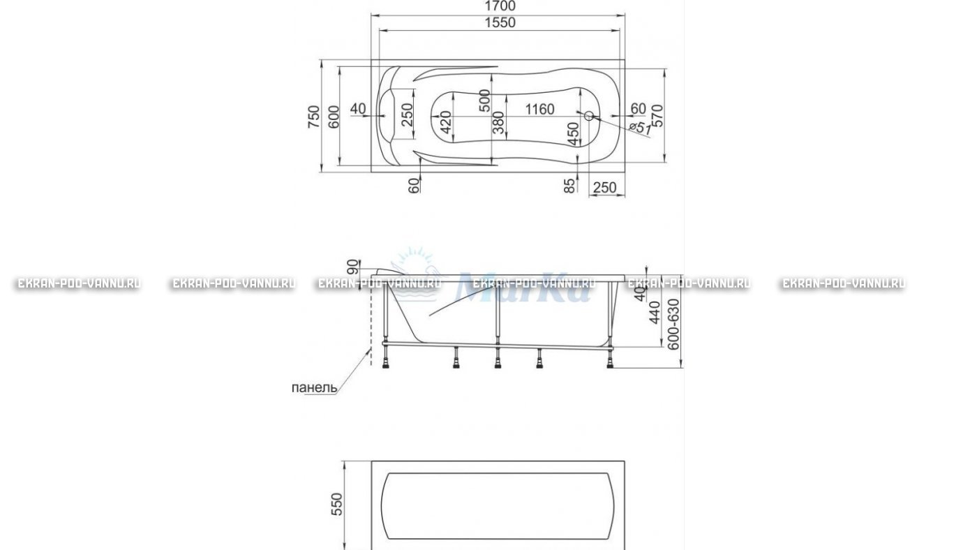 Акриловая ванна 1MarKa Calypso 170x75 – купить по цене 13950 руб. в интернет-магазине в городе Новокузнецк картинка 22