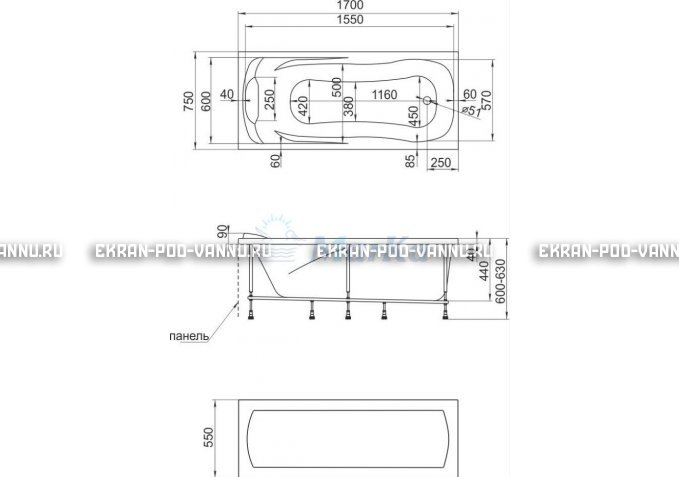 Акриловая ванна 1MarKa Calypso 170x75 – купить по цене 13950 руб. в интернет-магазине в городе Новокузнецк картинка 7