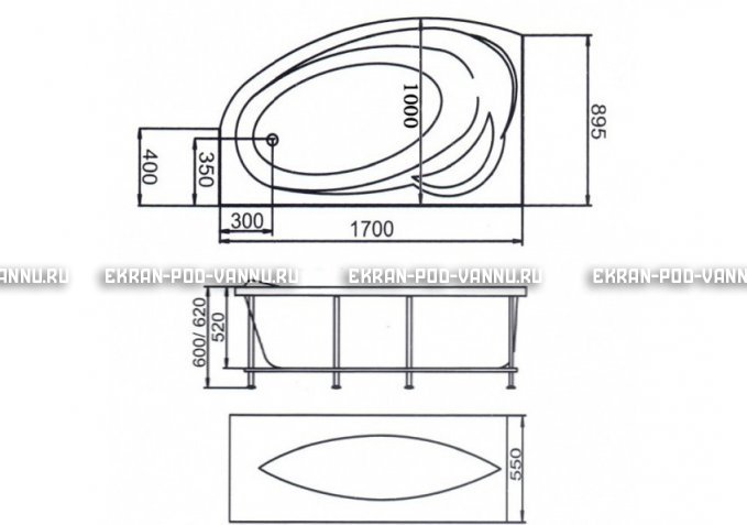 Акриловая ванна 1MarKa Julianna 170x100 – купить по цене 21320 руб. в интернет-магазине в городе Новокузнецк картинка 3