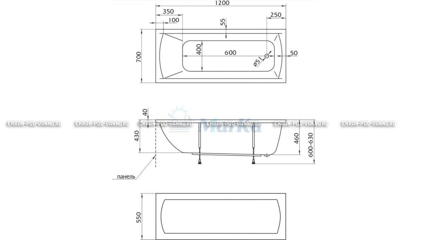 Акриловая ванна 1MarKa Modern 120x70 – купить по цене 7600 руб. в интернет-магазине в городе Новокузнецк картинка 13
