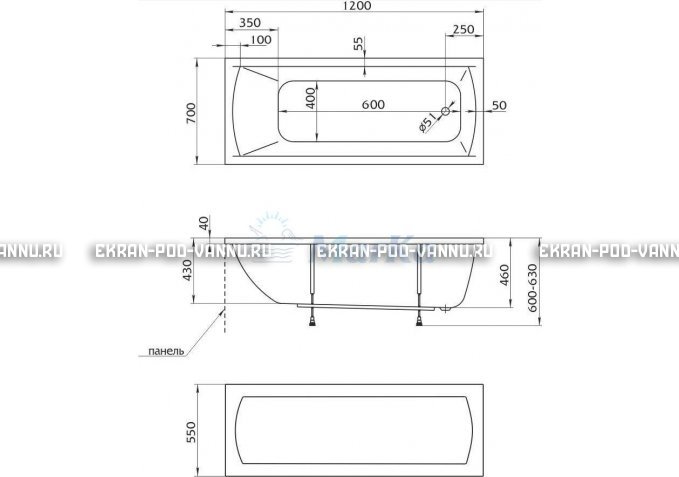 Акриловая ванна 1MarKa Modern 120x70 – купить по цене 7600 руб. в интернет-магазине в городе Новокузнецк картинка 4