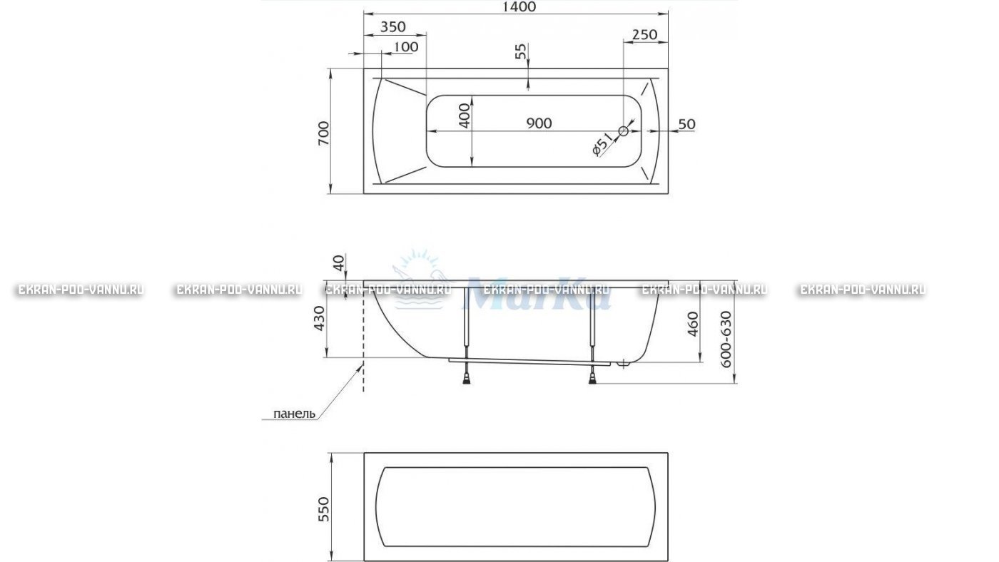Акриловая ванна 1MarKa Modern 140x70 – купить по цене 8910 руб. в интернет-магазине в городе Новокузнецк картинка 16