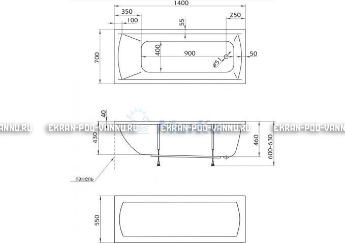 Акриловая ванна 1MarKa Modern 140x70 – купить по цене 8910 руб. в интернет-магазине в городе Новокузнецк картинка 5