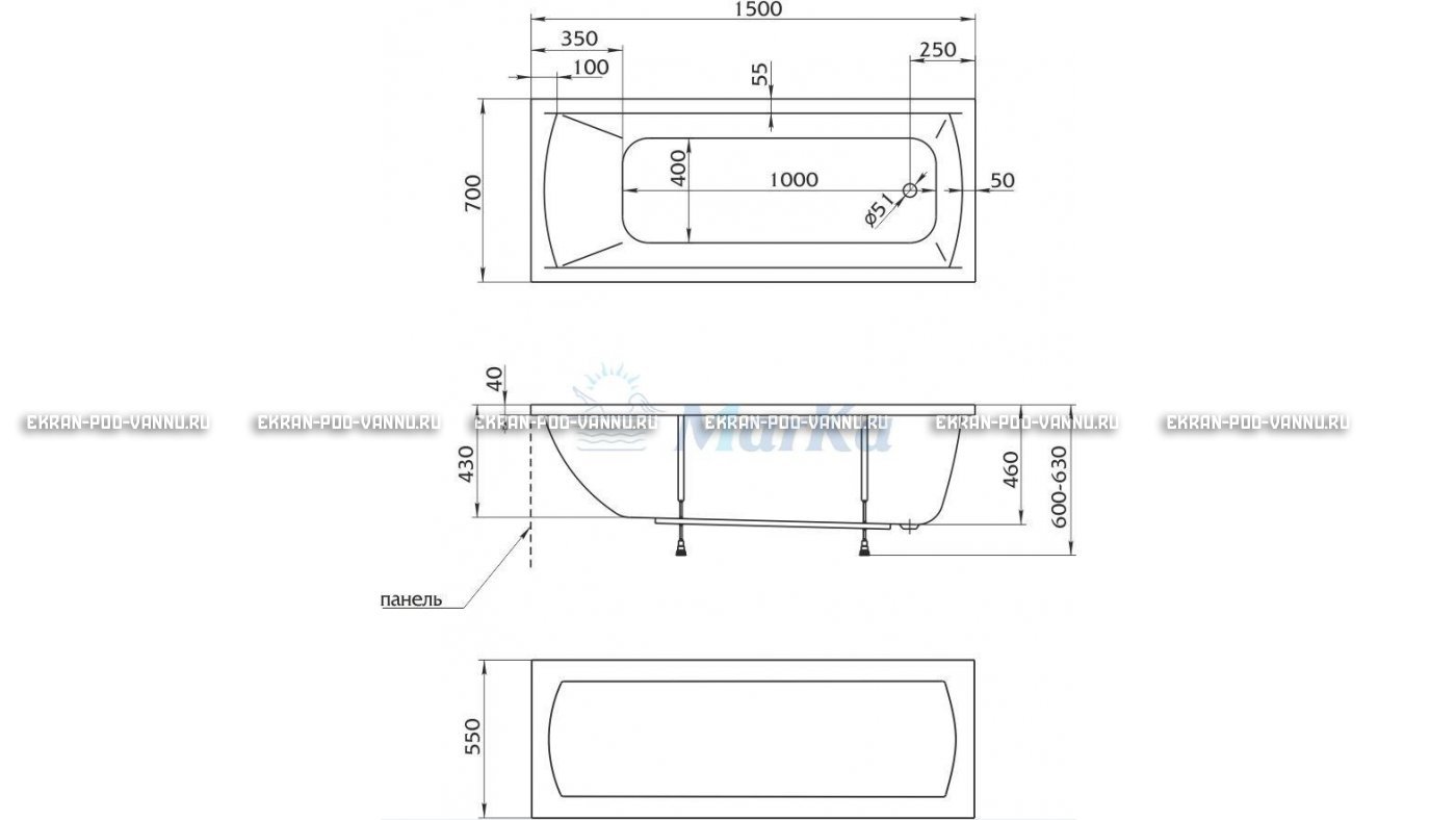 Акриловая ванна 1MarKa Modern 150x70 – купить по цене 9210 руб. в интернет-магазине в городе Новокузнецк картинка 13
