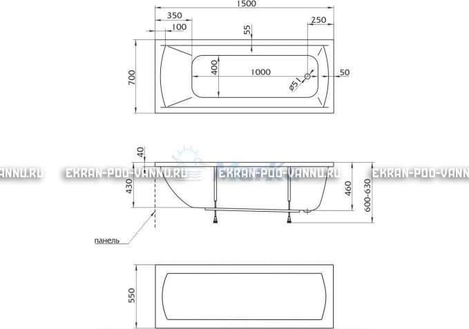 Акриловая ванна 1MarKa Modern 150x70 – купить по цене 9210 руб. в интернет-магазине в городе Новокузнецк картинка 4
