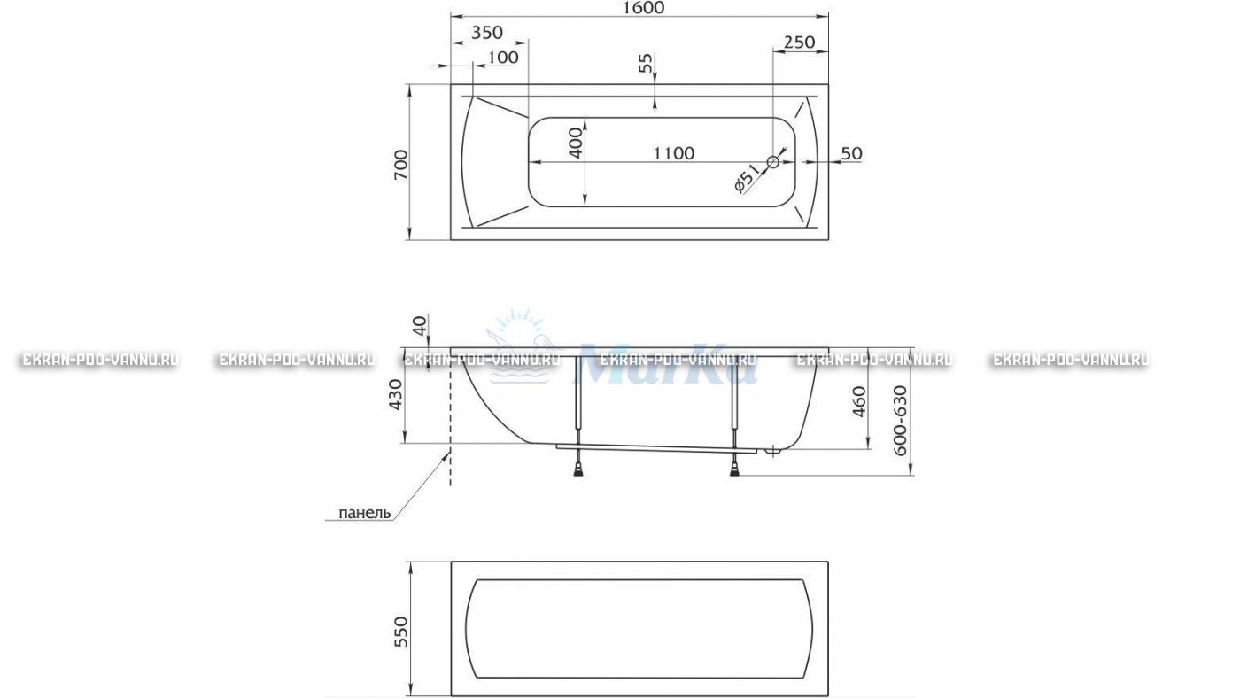 Акриловая ванна 1MarKa Modern 160x70 – купить по цене 9410 руб. в интернет-магазине в городе Новокузнецк картинка 16