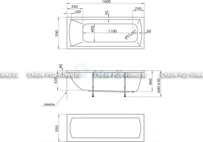 Акриловая ванна 1MarKa Modern 160x70 – купить по цене 9410 руб. в интернет-магазине в городе Новокузнецк картинка 5