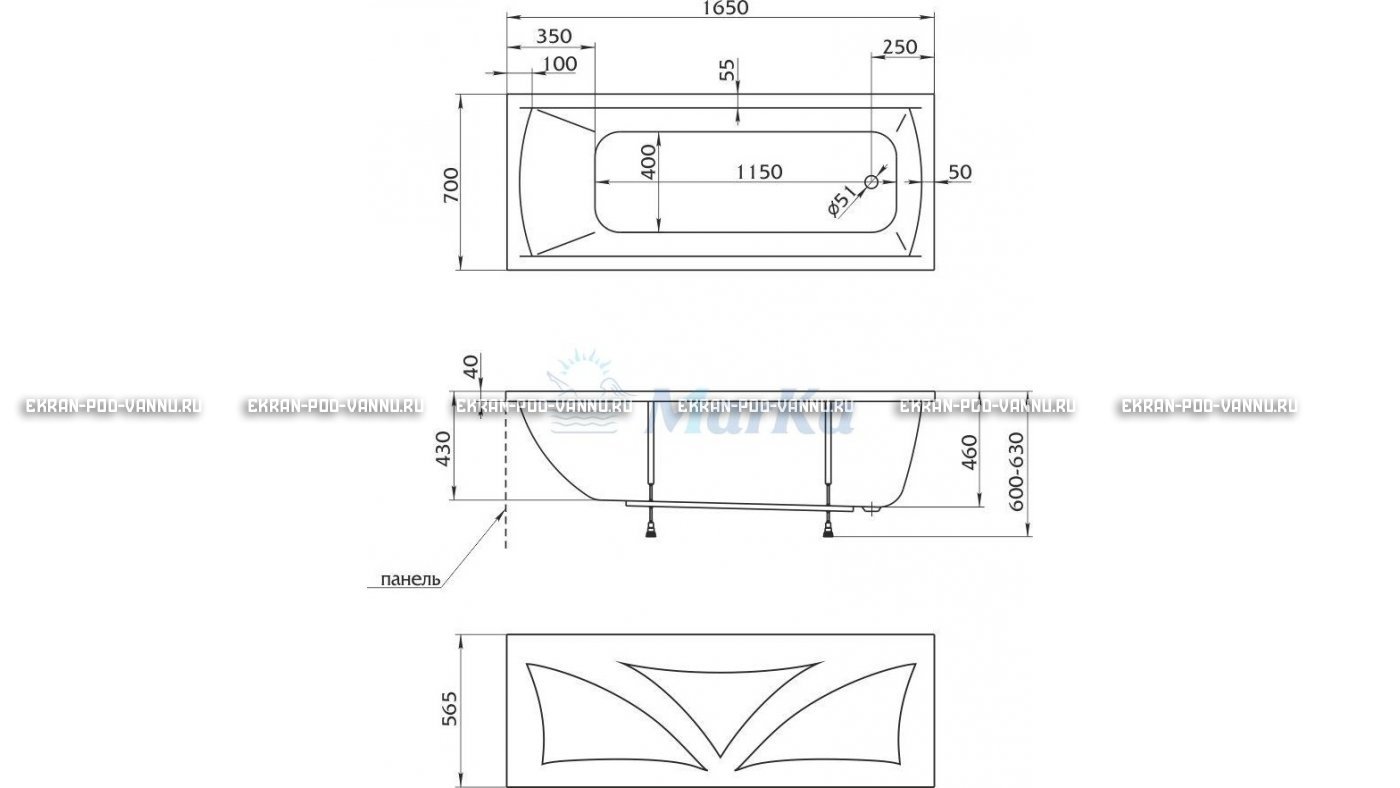Акриловая ванна 1MarKa Modern 165x70 – купить по цене 9810 руб. в интернет-магазине в городе Новокузнецк картинка 16
