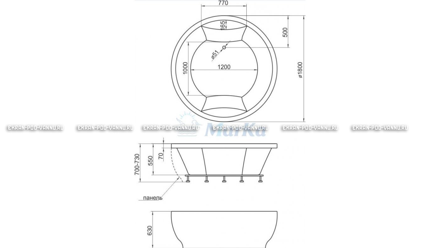 Акриловая ванна 1MarKa Omega 180x180  – купить по цене 42450 руб. в интернет-магазине в городе Новокузнецк картинка 13