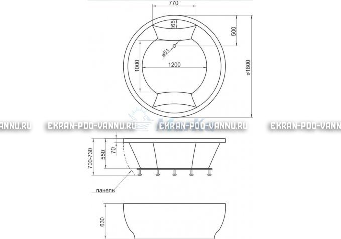 Акриловая ванна 1MarKa Omega 180x180  – купить по цене 42450 руб. в интернет-магазине в городе Новокузнецк картинка 4