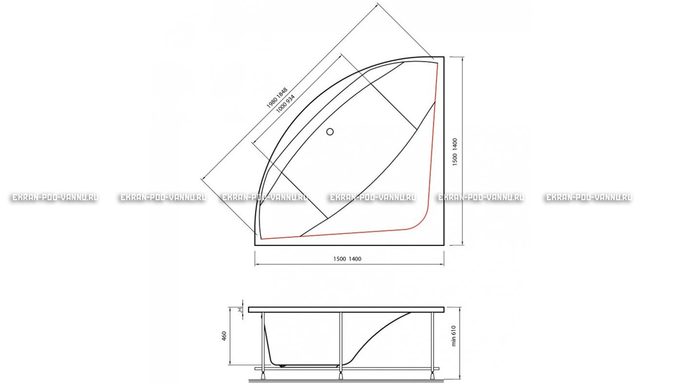 Акриловая ванна Vayer Boomerang 140x140 – купить по цене 53070 руб. в интернет-магазине в городе Новокузнецк картинка 15
