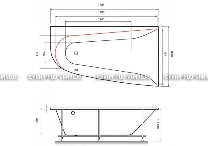 Акриловая ванна Vayer Boomerang 180x100 – купить по цене 53030 руб. в интернет-магазине в городе Новокузнецк картинка 2