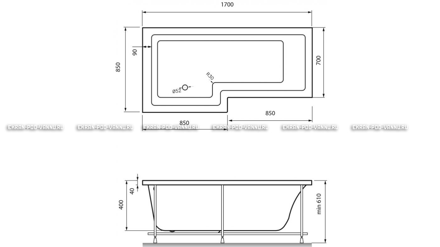 Акриловая ванна Vayer Options 170х70/85 – купить по цене 24110 руб. в интернет-магазине в городе Новокузнецк картинка 13