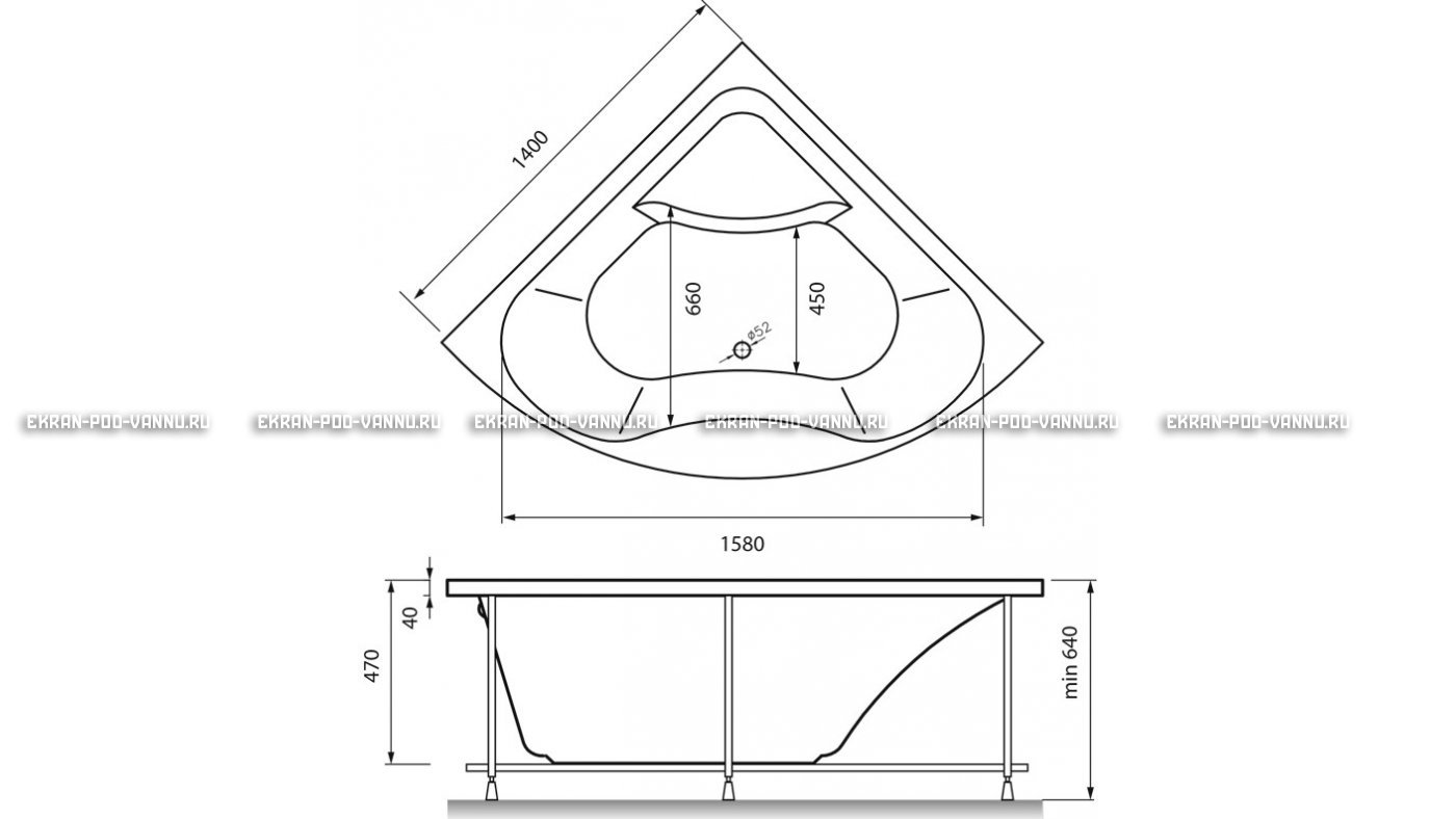 Акриловая ванна Vayer Persefona 140x140 – купить по цене 25230 руб. в интернет-магазине в городе Новокузнецк картинка 15