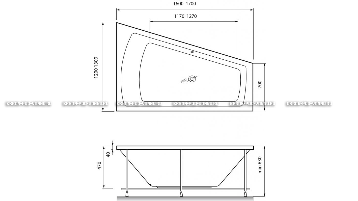 Акриловая ванна Vayer Trinitiy 170x130 – купить по цене 32590 руб. в интернет-магазине в городе Новокузнецк картинка 13
