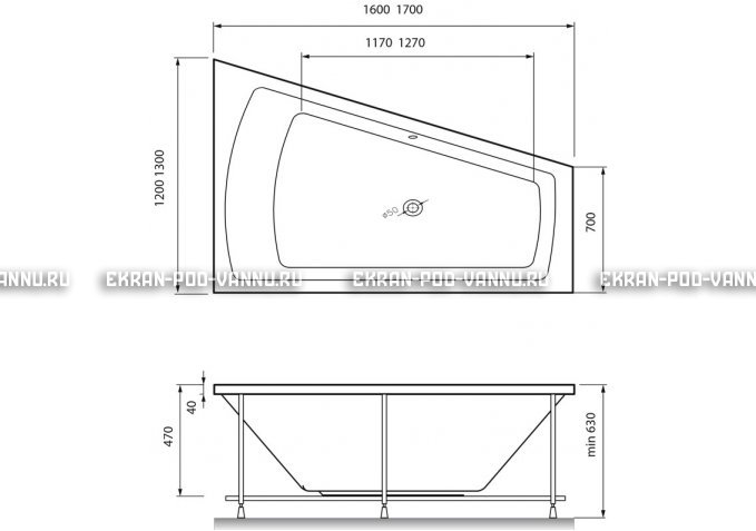Акриловая ванна Vayer Trinitiy 170x130 – купить по цене 32590 руб. в интернет-магазине в городе Новокузнецк картинка 4